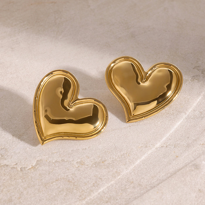 Stainless steel heart earrings 18K gold titanium steel earrings