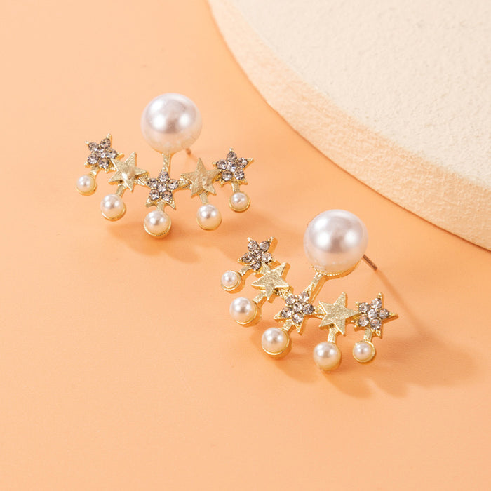 Light luxury pearl inlaid earrings geometric star inlaid diamond earrings