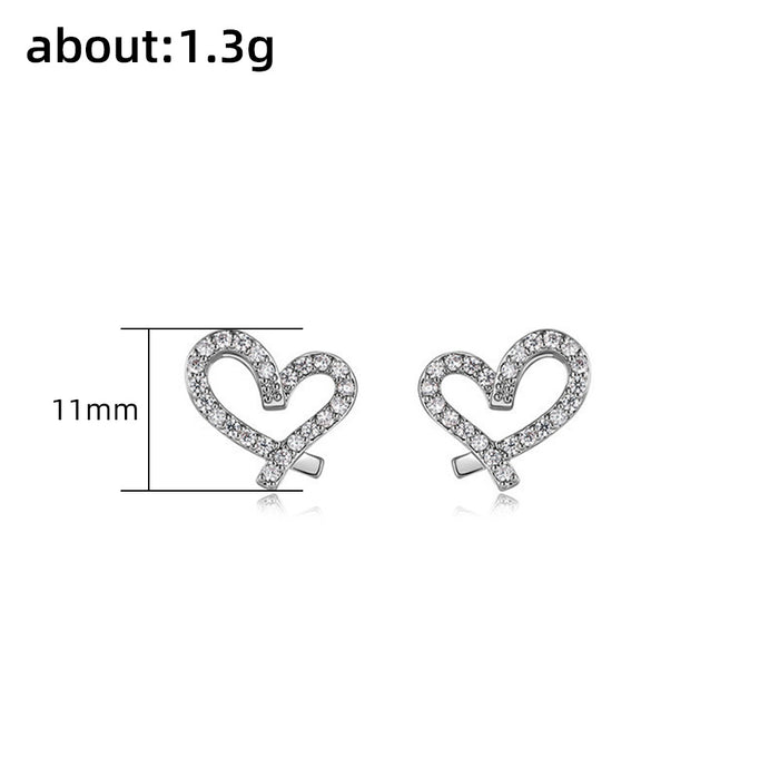 Heart-shaped earrings full of diamonds sweet girl heart earrings