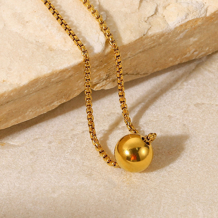 Minimalist Gold Ball Pendant Necklace with Box Chain - 18K Gold-Plated Stainless Steel for Women