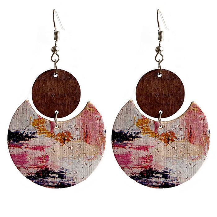 Wooden oil painting earrings