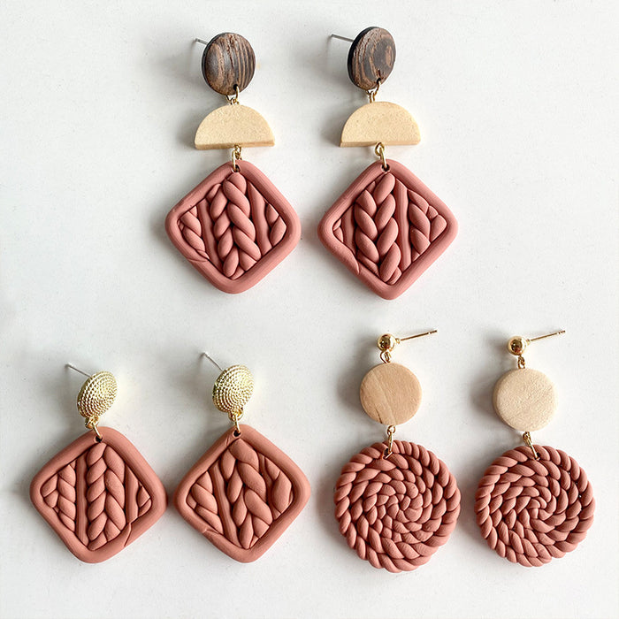 Handcrafted Geometric Embossed Clay Earrings - Stylish and Unique Jewelry