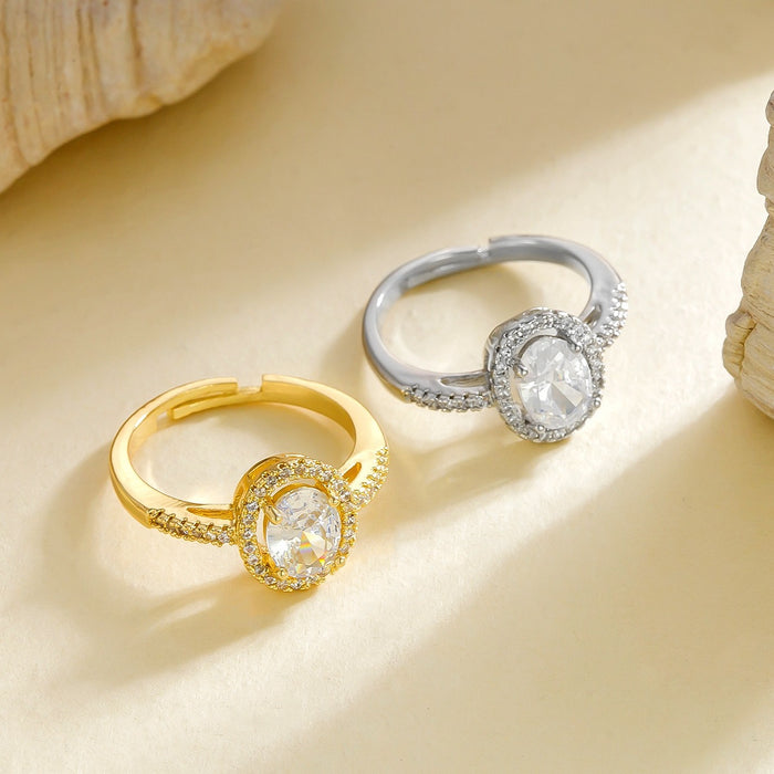 Wholesale copper micro-painted zircon oval open ring