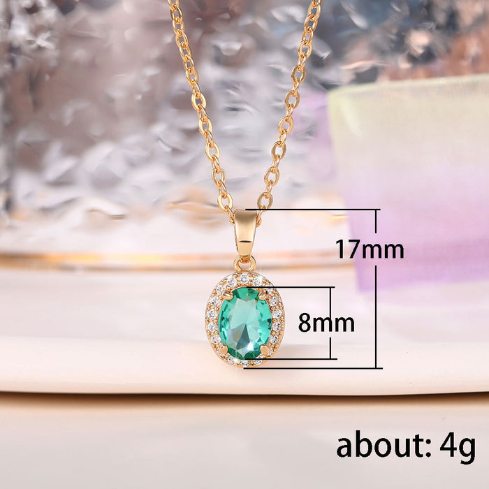 Blue Green Pendant Zircon Necklace Vintage Pendant