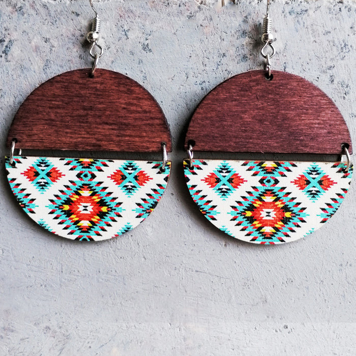 Wooden painted pattern earrings