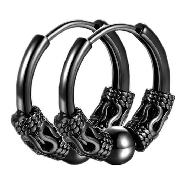 Titanium steel men's dragon pattern Chinese style earrings 304 round wire ear buckle manufacturer