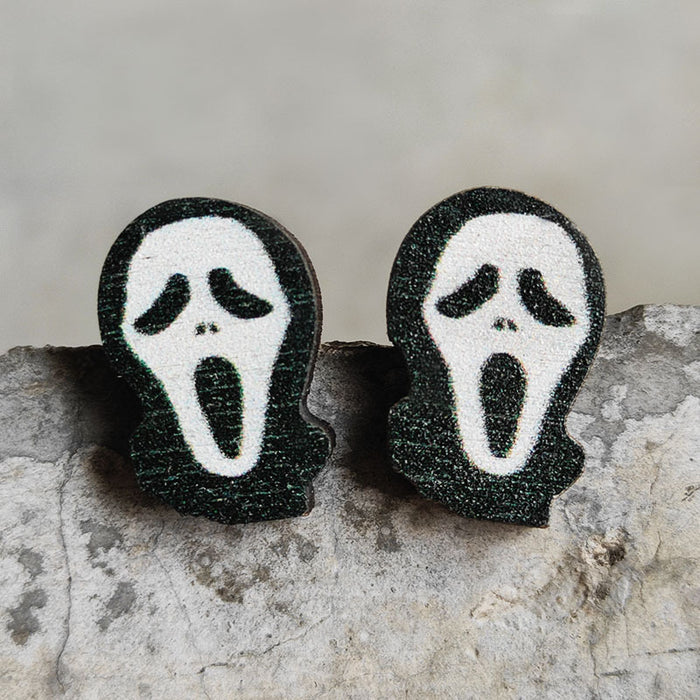 Wooden Halloween Horror Figure Earrings