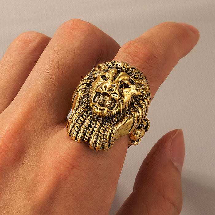 Lion head retro animal exaggerated ring