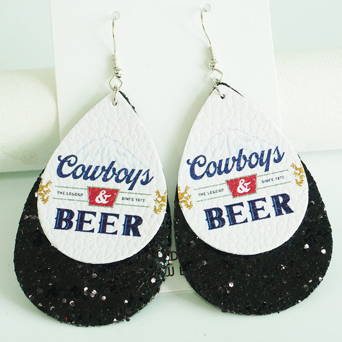 Party Leather Earrings with Beer, Wine, and Whiskey Themes