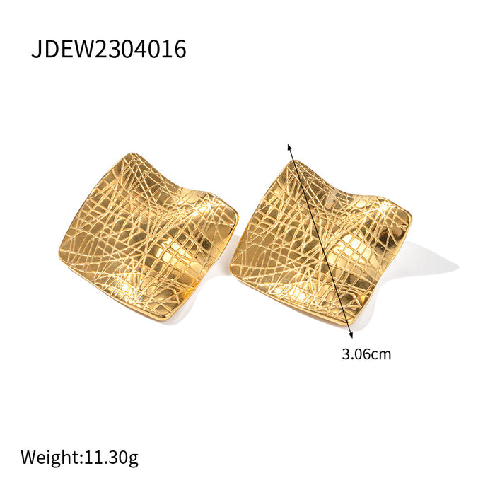 18K Gold Plated Stainless Steel Folded Square Earrings - New Trendy Design for 2023