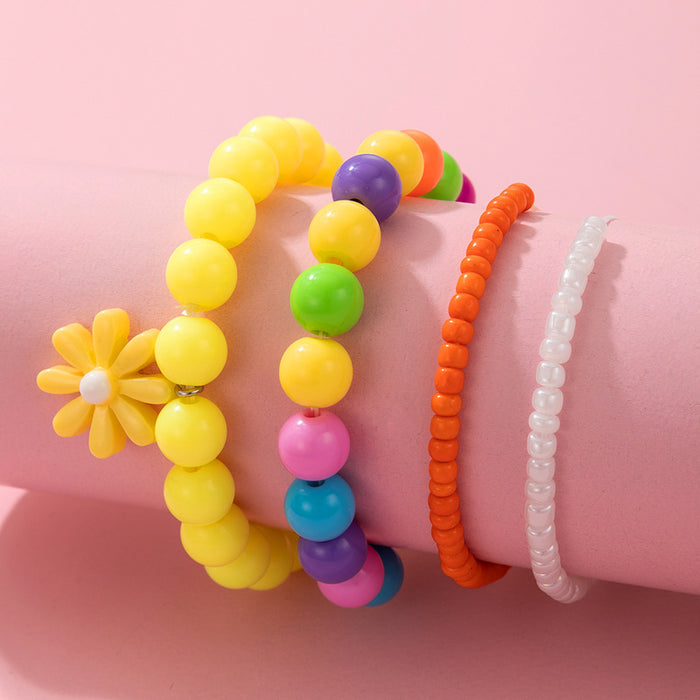 Daisy Beaded Multi-Layer Bracelet Set for Kids in Candy Colors