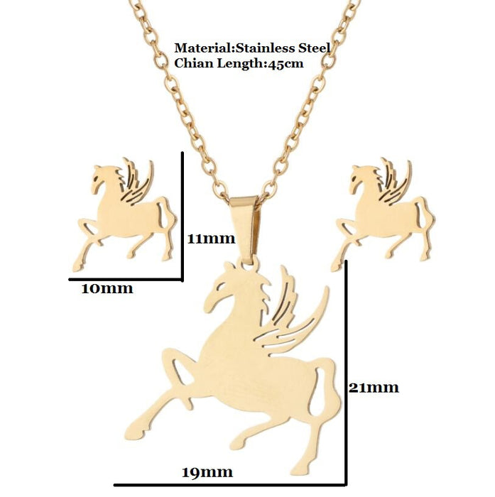 Rabbit, cat, deer necklace and earrings set, irregular heart and moon pattern two-piece accessories