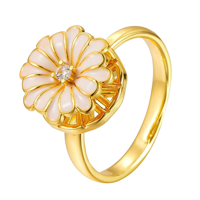 Wholesale copper micro-painted zircon white drip flower rotating ring