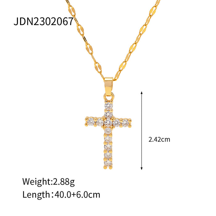 Zircon cross pendant necklace, natural stone clavicle chain titanium steel neck ornament