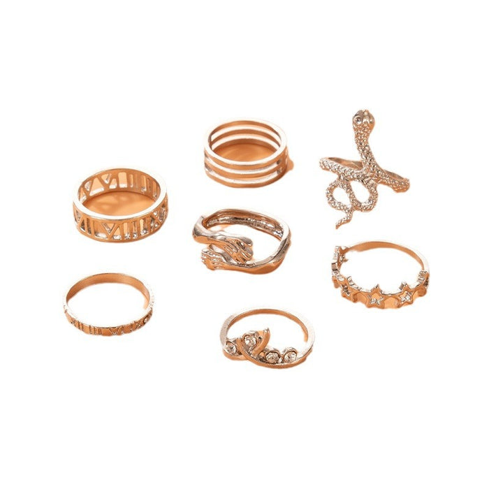 Snake-shaped hollow palm ring seven-piece set star diamond monogram