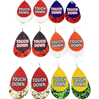 Sports Glitter Leather Earrings with School Spirit Double Layer Design