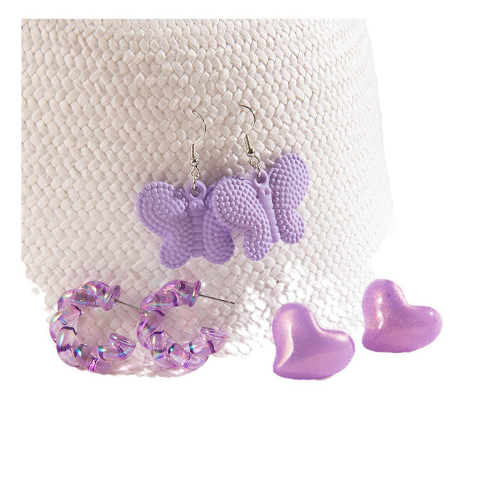 Pendientes de flores de corazón morado y conjunto de pendientes de camelia fresca