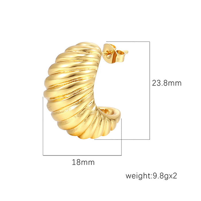 Cold style hollow C-shaped earrings hand-polished 18K gold-plated stainless steel