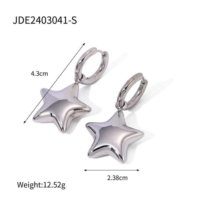 16K gold stainless steel polished three-dimensional five-pointed star earrings with simple design