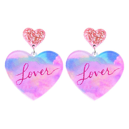 Valentine's Day lover shiny pink butterfly heart transparent acrylic earrings - wallojewerly 