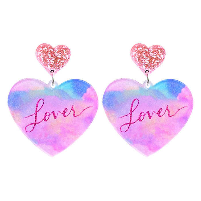 Valentine's Day lover shiny pink butterfly heart transparent acrylic earrings - wallojewerly 