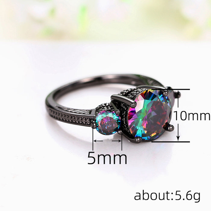 Colorful three zircon ring crown high-end model