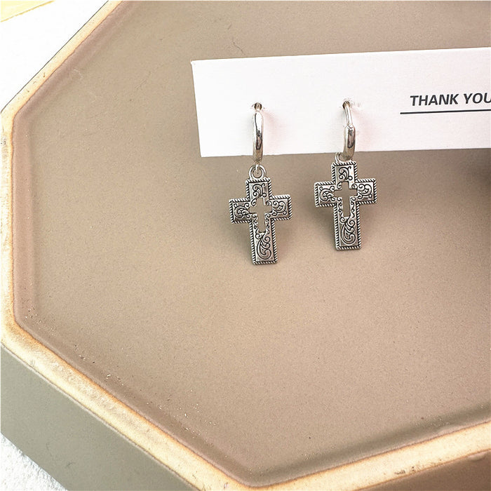 Dark style cross earrings simple temperament versatile earrings