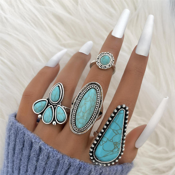 Bohemian Turquoise Feather Single Ring – Trendy Vintage Unique Design Band