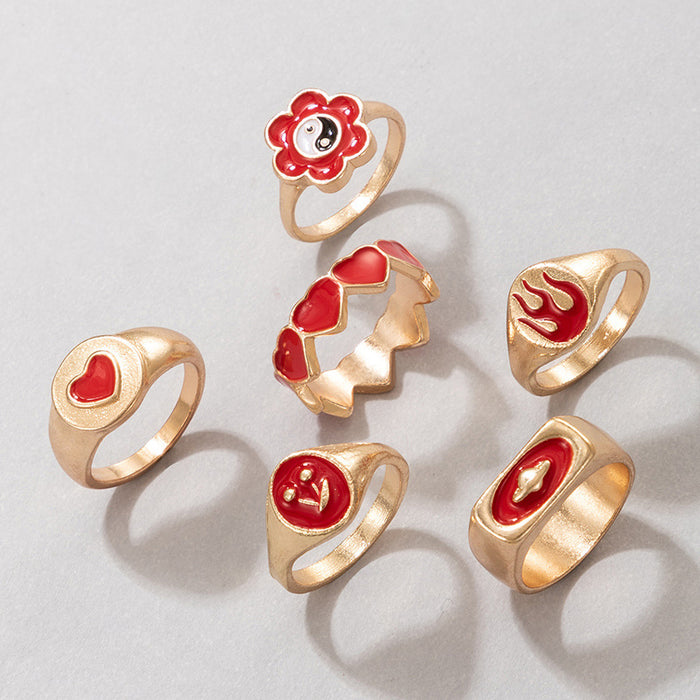 Oil drip ring, ins style Tai Chi flower love flame six-piece set