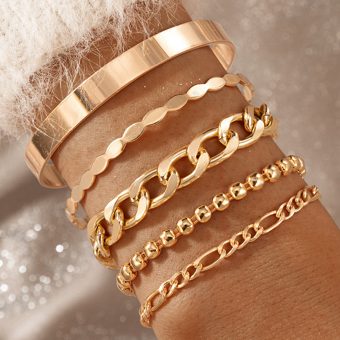 Wide Band Cuff Bracelet Set – Gold-Toned Statement Jewelry