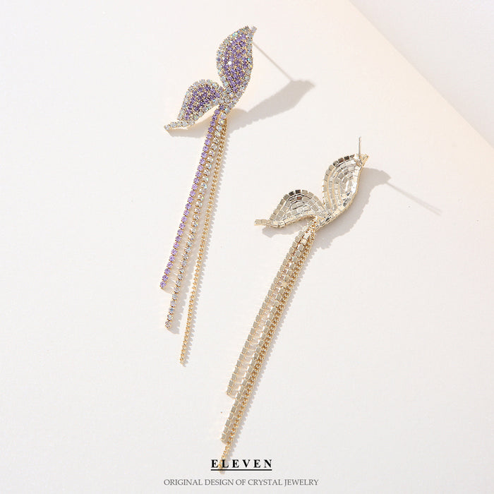 Elegant Purple Rhinestone Tassel Earrings - Stylish Butterfly Jewelry for Women