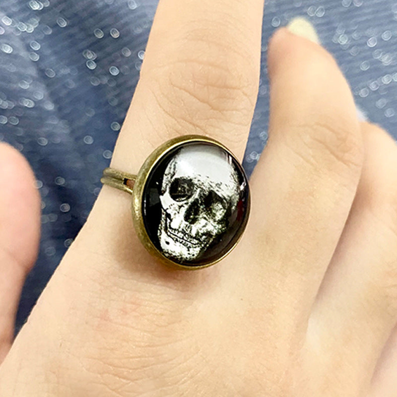 Glass Open Ring with Time Gemstone for Christmas and Halloween - Unique and Trendy Western Style for Women - wallojewerly 