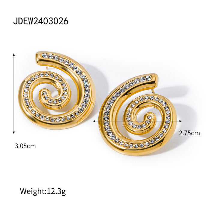 2024 Designer 18K Gold Stainless Steel Spiral Diamond Earrings