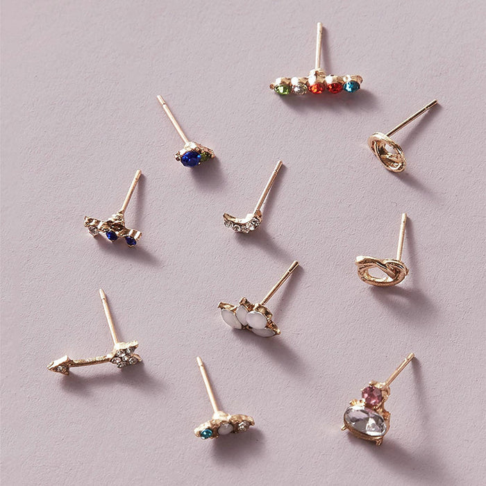 Colorful diamond earrings combination irregular geometric ten-piece earrings