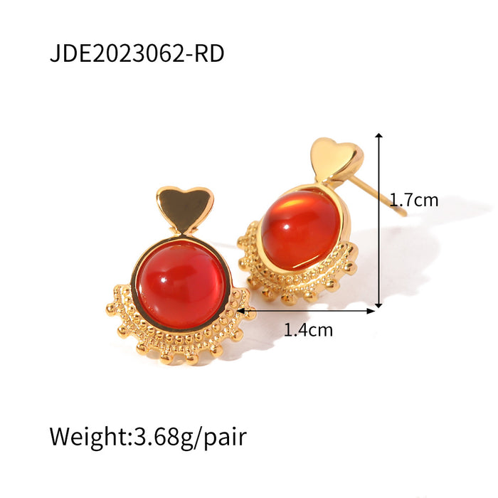 18K Gold Plated Stainless Steel Versatile Earrings - African Sunburst Heart Titanium Steel Studs for Women