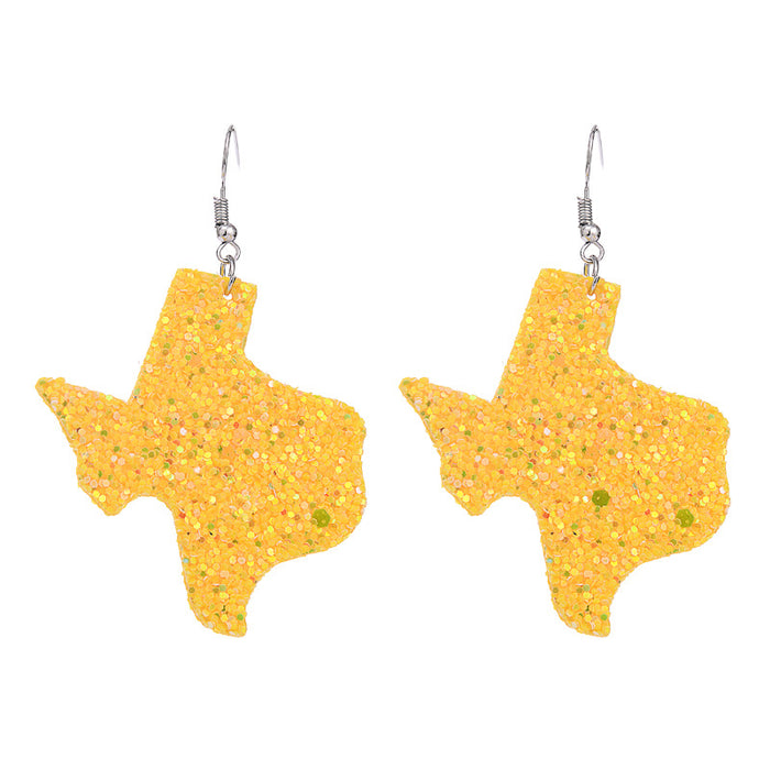 Texas Map Leather Earrings - Colorful Glitter Fashion Jewelry