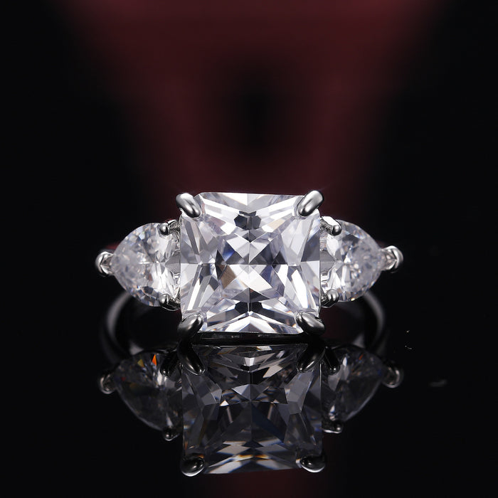 Princess square pink crystal ring colored gem series Korean version of high-end ring