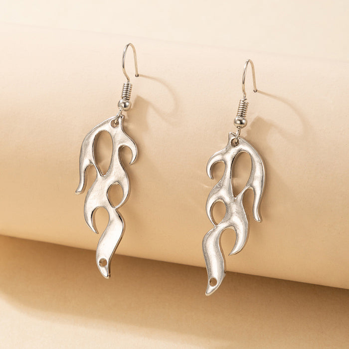 Flame geometric long trendy silver earrings