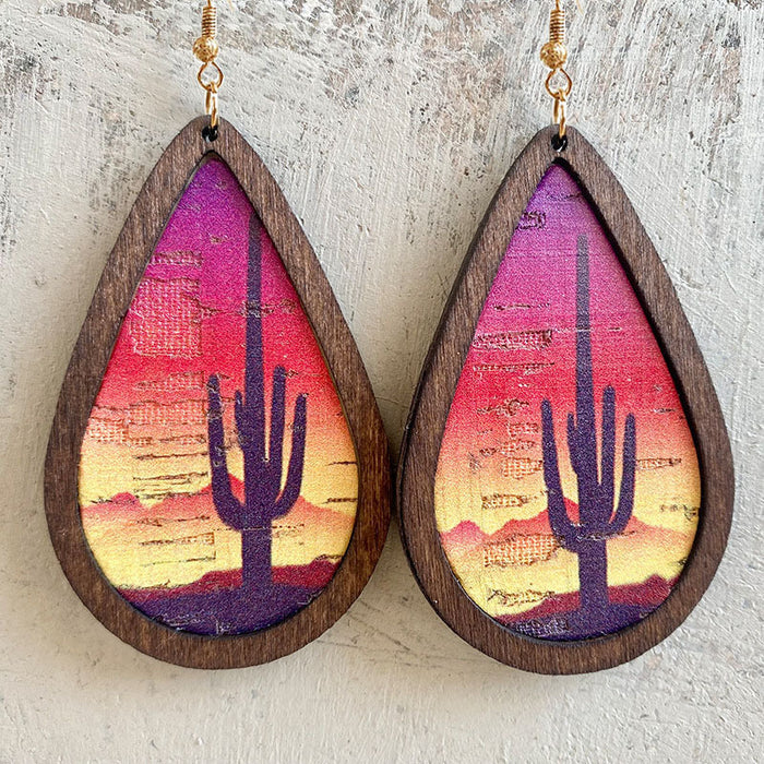 Painted picture wooden earrings