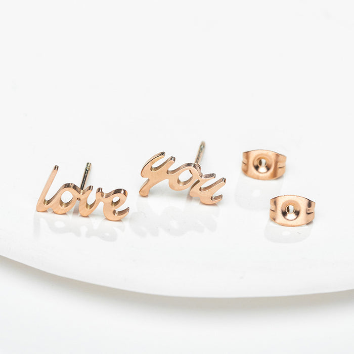 Love You Asymmetric Stainless Steel Stud Earrings - Cute and Playful Jewelry for Couples