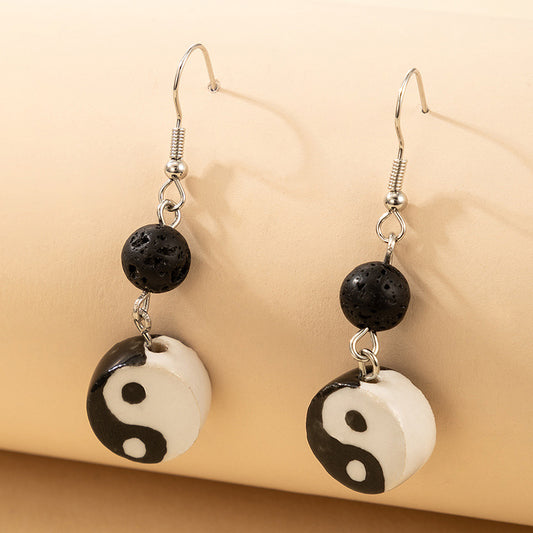 Pendientes de Tai Chi con goteo de aceite, pendientes de aleación con colgante de Bagua en contraste en blanco y negro