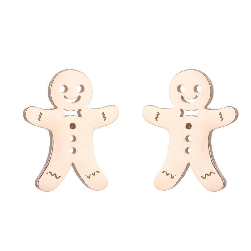 Gingerbread Man Stainless Steel Stud Earrings - Fun and Playful Jewelry for the Holiday Season