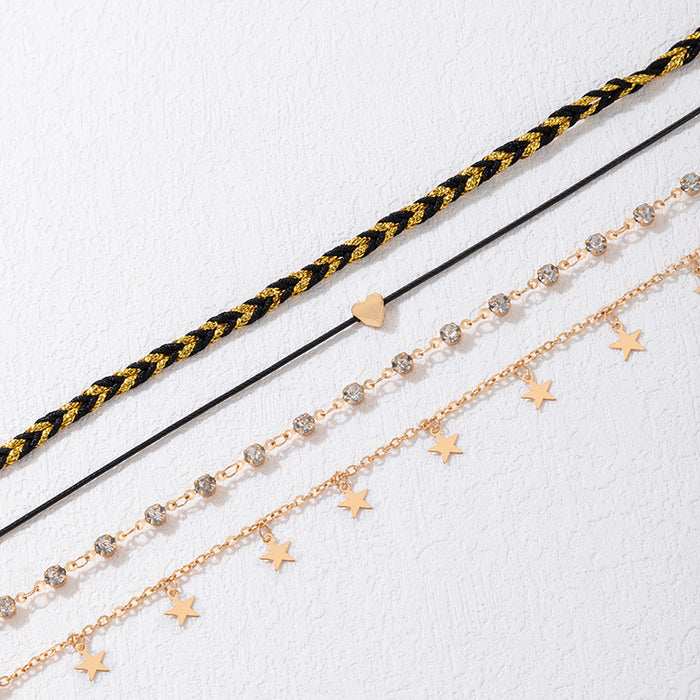 Minimalist Punk Metal Anklet Set - Gold Four-Layer Jewelry