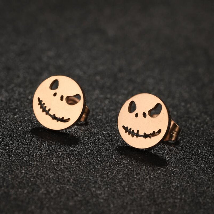 Smiley Face Stainless Steel Stud Earrings - Trendy and Fun Jewelry with a Spooky Twist