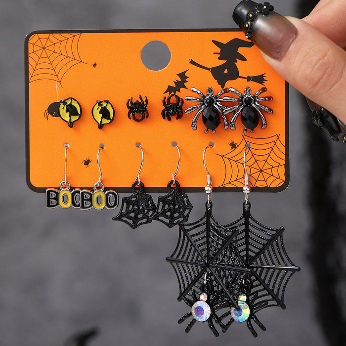 Wholesale Halloween Cartoon Stud Earrings Set - Spooky Pumpkin, Ghost & Bat Alloy Earring Multipack for Women