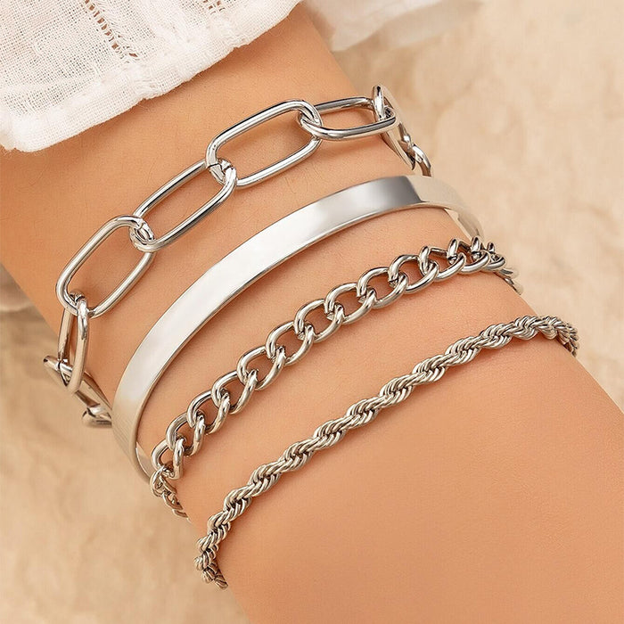 Chunky Chain Bracelet Set - Four-Piece Minimalist Jewelry