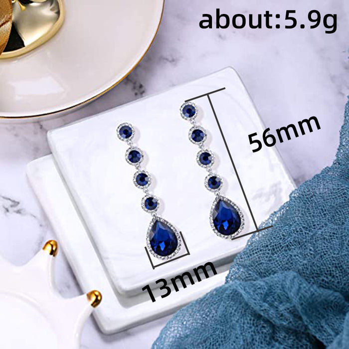 Pendientes de circonita redonda azul real de estilo europeo y americano, pendientes de banquete de celebridades retro