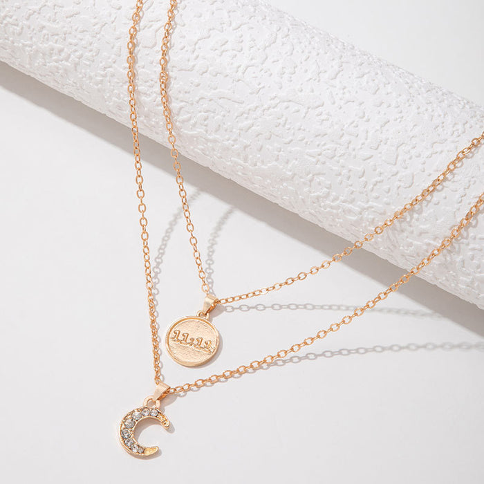 Collar con colgante de luna y moneda de doble capa: gargantilla minimalista de moda