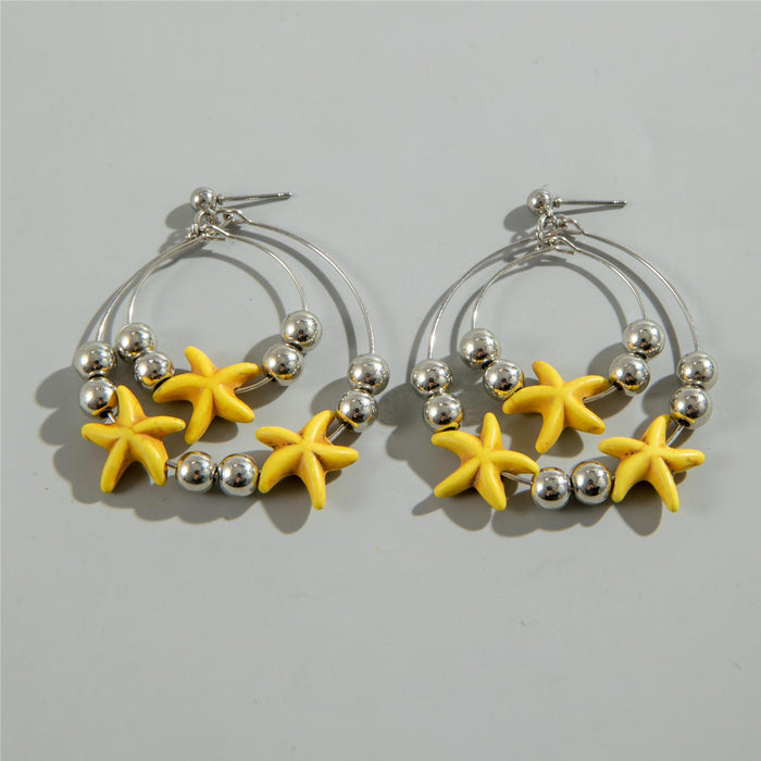 Pendientes de aro con cuentas deslizantes de playa con forma de estrella de mar