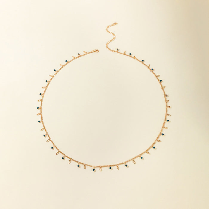 Blue diamond-studded geometric teardrop hollow disc waist chain